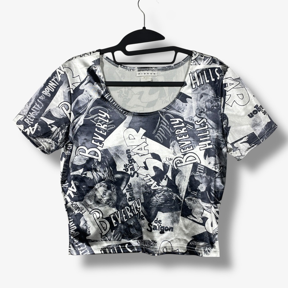 Vintage Y2K Pigeon Top Womens L Beverly Hills Movies All Over Print Lightweight